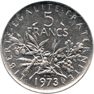 5 Francs, 1973 Reverse