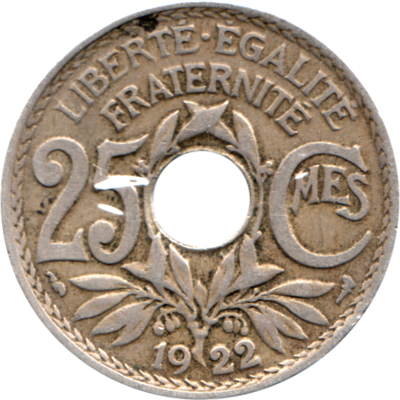 25 centimes, 1922 Reverse
