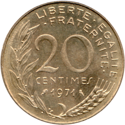 20 centimes, 1971 Reverse