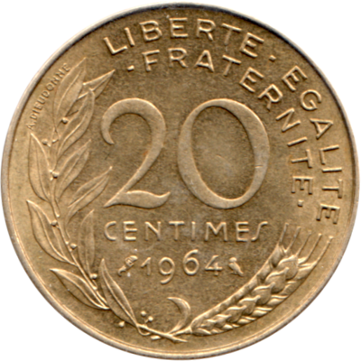 20 centimes, 1964 Reverse