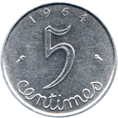 5 centimes, 1964 Reverse