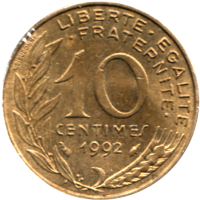10 centimes, 1992 Reverse