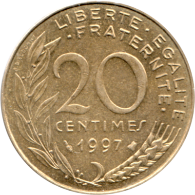 20 centimes, 1997 Reverse