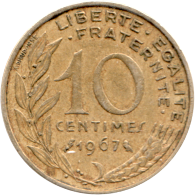 10 centimes, 1967 Reverse