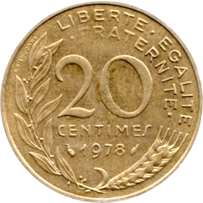 20 centimes, 1978 Reverse