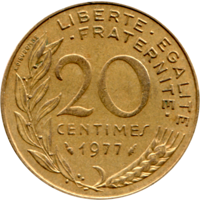 20 centimes, 1977 Reverse