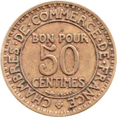 50 centimes, 1922 Reverse