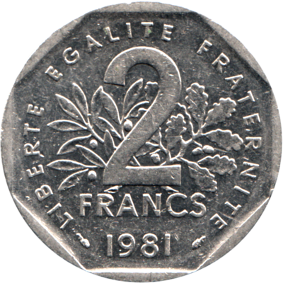 2 Francs, 1981 Reverse