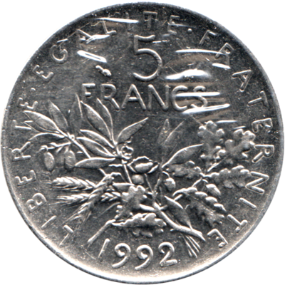 5 Francs, 1992 Reverse