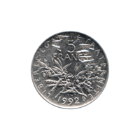 Preview 5 Francs, 1992 reverse