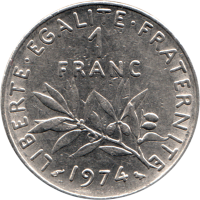 1 Franc, 1974 Reverse