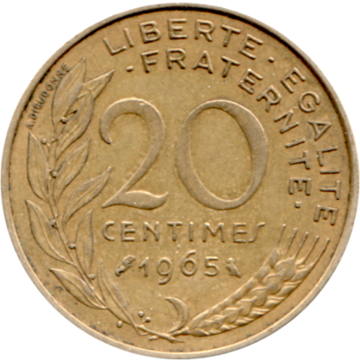 20 centimes, 1965 Reverse