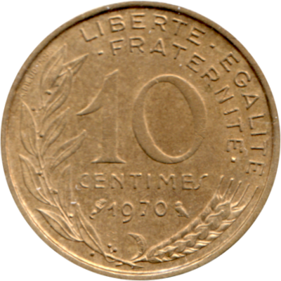 10 centimes, 1970 Reverse