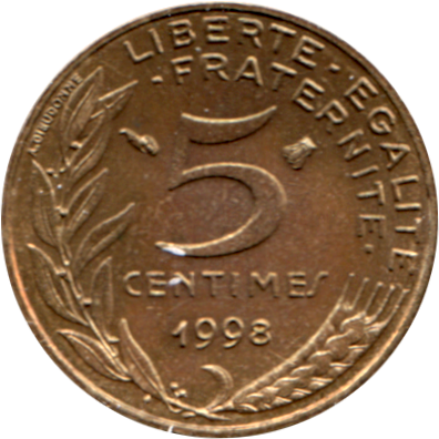 5 centimes, 1998 Reverse
