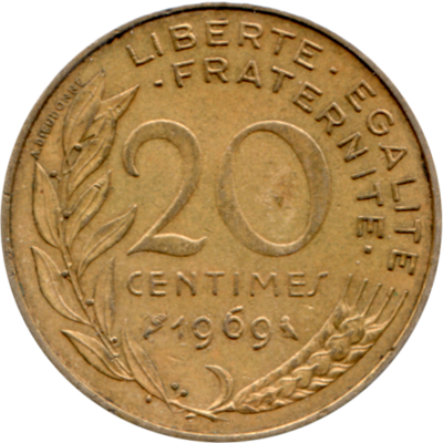20 centimes, 1969 Reverse