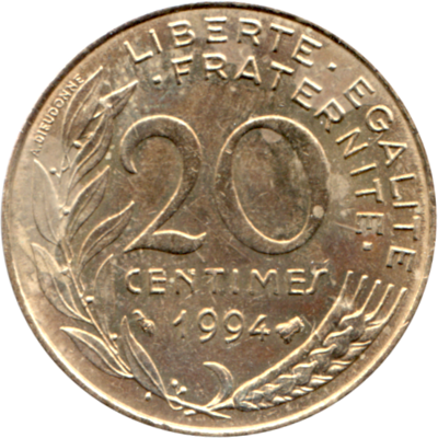 20 centimes, 1994 Reverse