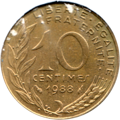 10 centimes, 1988 Reverse