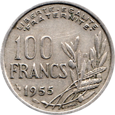 100 Francs, 1955 Reverse
