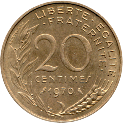 20 centimes, 1970 Reverse