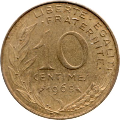 10 centimes, 1965 Reverse