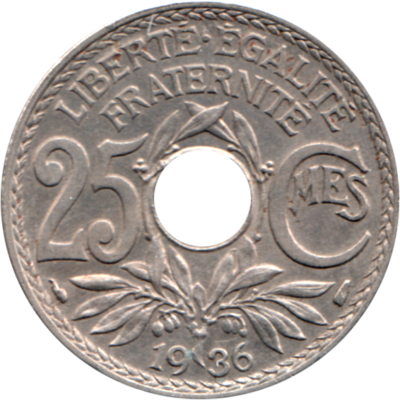 25 centimes, 1936 Reverse