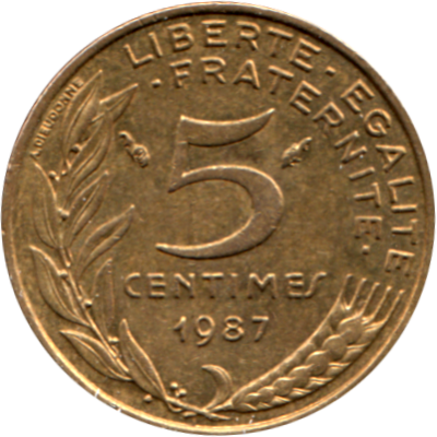5 centimes, 1987 Reverse