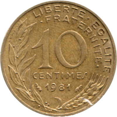 10 centimes, 1981 Reverse