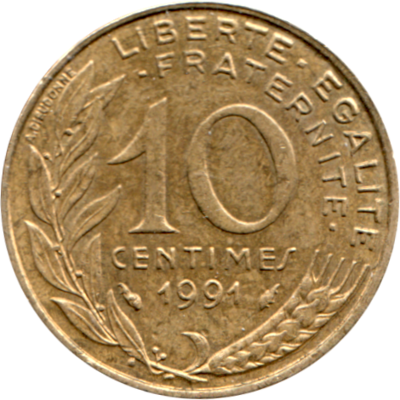 10 centimes, 1991 Reverse