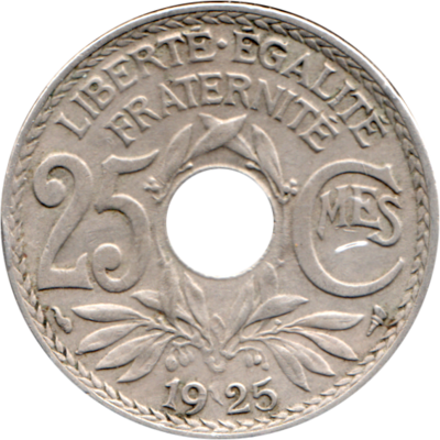 25 centimes, 1925 Reverse