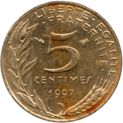 5 centimes, 1997 Reverse