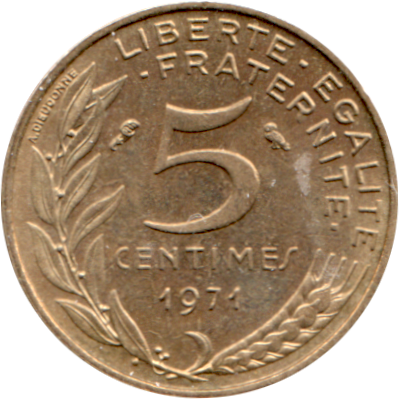 5 centimes, 1971 Reverse