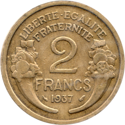2 Francs, 1937 Reverse