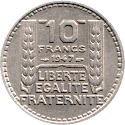 10 Francs, 1947 Reverse