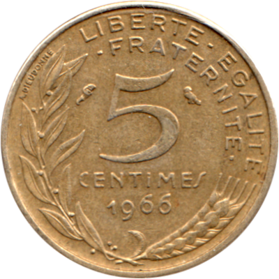 5 centimes, 1966 Reverse