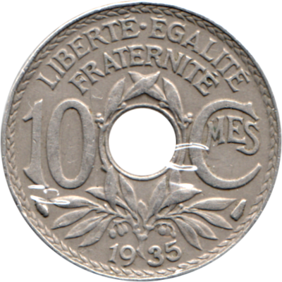 10 centimes, 1935 Reverse