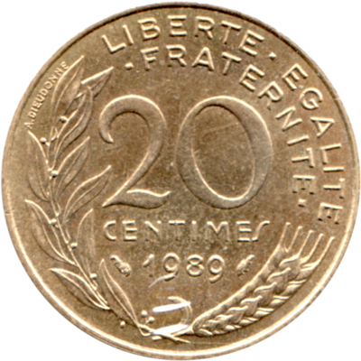 20 centimes, 1989 Reverse