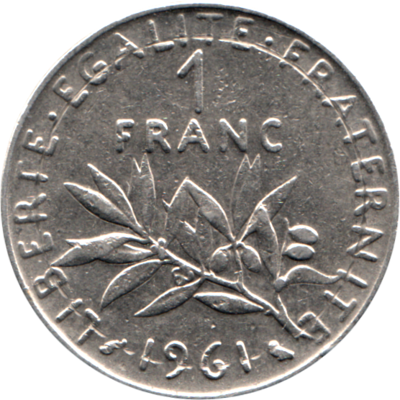 1 Franc, 1961 Reverse