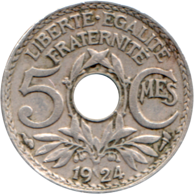 5 centimes, 1924 Reverse