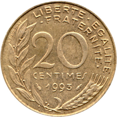 20 centimes, 1993 Reverse