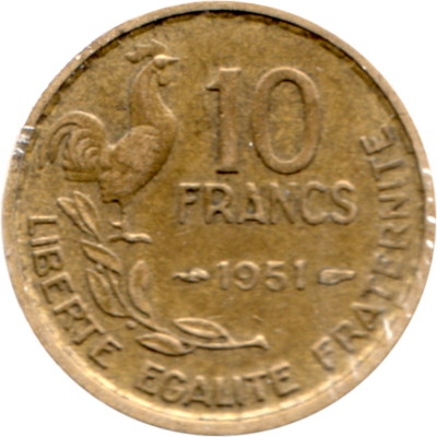 10 Francs, 1951 Reverse