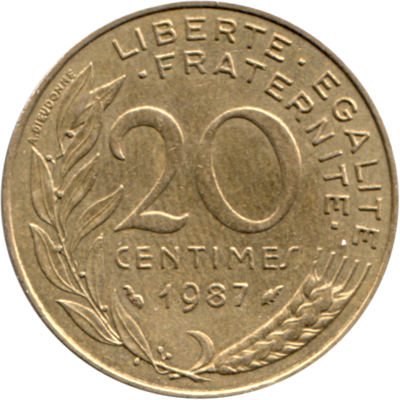 20 centimes, 1987 Reverse