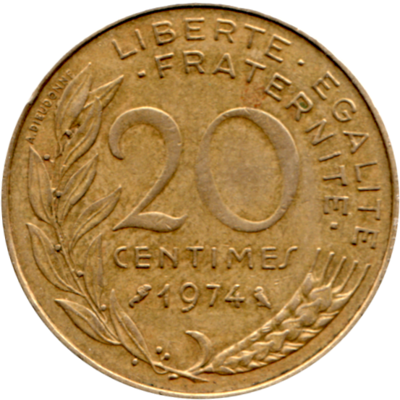 20 centimes, 1974 Reverse