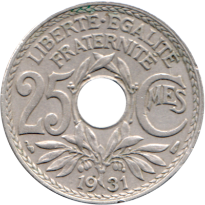 25 centimes, 1931 Reverse