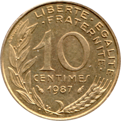 10 centimes, 1987 Reverse