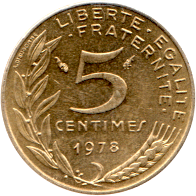 5 centimes, 1978 Reverse