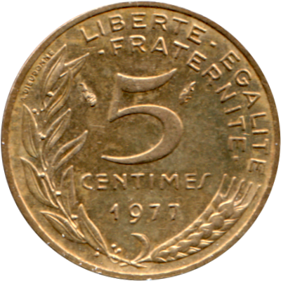 5 centimes, 1977 Reverse