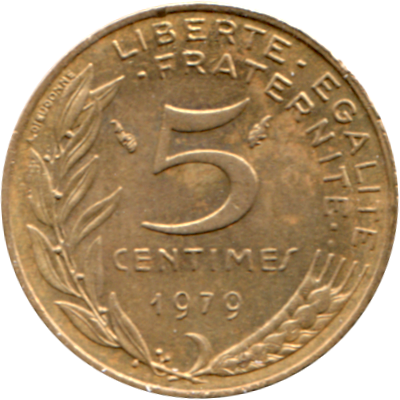 5 centimes, 1979 Reverse