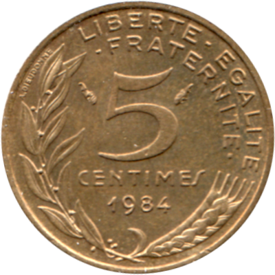5 centimes, 1984 Reverse
