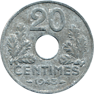 20 centimes, 1943 Reverse