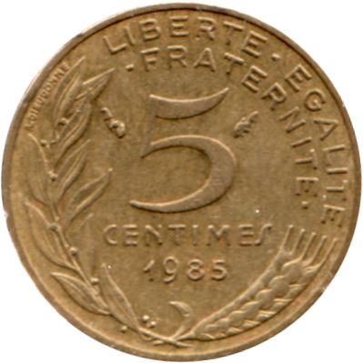 5 centimes, 1985 Reverse